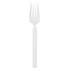 A Libbey stainless steel salad fork with a white handle.