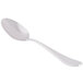A close-up of a Reserve by Libbey stainless steel dessert spoon with a silver handle.