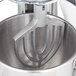 A Hobart Legacy mixer with a Hobart aluminum flat beater attachment in a metal bowl.