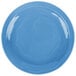A close-up of a blue Libbey Cantina porcelain plate with a wavy pattern.