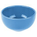 A blue Libbey porcelain bouillon bowl on a white background.