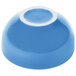 A blue bowl with a white rim.