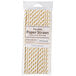 A package of Creative Converting jumbo paper straws with white and gold stripes.