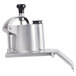 A silver stainless steel Robot Coupe feed head with a black handle.