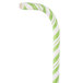A green and white striped paper straw with a handle.