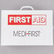 A white Medique first aid kit cabinet with red and black text.
