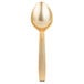 A close up of a Fineline gold serving spoon with a handle.