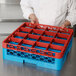 A person holding a red Carlisle glass rack extender in a blue plastic container.