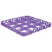 A lavender plastic Carlisle glass rack extender with 16 compartments and holes.