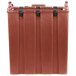A brick red plastic Cambro insulated soup carrier with black handles.