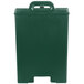 A green plastic Cambro insulated soup container with a handle and lid.