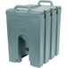 A grey Cambro insulated soup carrier with handles.