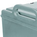 A slate blue Cambro Camtainer insulated soup carrier with handles.