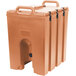 A beige Cambro insulated soup carrier with black handles.