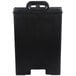 A black rectangular Cambro insulated soup carrier with a handle.