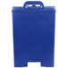 A navy blue plastic container with a handle and lid.