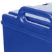 A navy blue Cambro insulated soup carrier with handles.