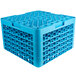 A blue plastic container with 36 compartments and holes.