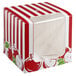 A red and white striped Baker's Mark candy apple box with a clear window.