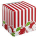 A Baker's Mark candy apple box with red and white stripes and apples on it.