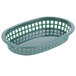 A forest green plastic oval basket with a grid pattern.