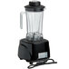 A black AvaMix commercial blender with a clear Tritan container and lid.
