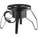 A Backyard Pro black metal outdoor stove on a table with a metal stand and hose.