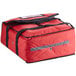 A red ServIt insulated pizza delivery bag with black straps.