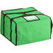 A green insulated Choice pizza delivery bag with black straps and a zipper.