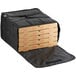 A black Choice insulated pizza delivery bag holding four pizza boxes.
