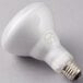 A Satco BR30 halogen light bulb with a frosted finish on a white surface.