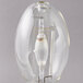 A close-up of a Satco metal halide light bulb with a clear glass bulb and metal base.