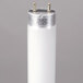 A Satco white fluorescent tube with a silver metal base.