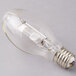 A Satco metal halide light bulb with clear finish and wire.
