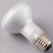 A Satco 45 watt warm white frosted halogen flood light bulb.