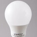 A close up of a white Satco LED light bulb with black text on the label.