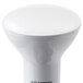 A close up of a Satco frosted white LED flood light bulb with a round top.