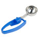 A Zeroll blue plastic ice cream scoop with a blue EZ squeeze handle.
