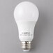 A Satco frosted white LED light bulb with a white base.