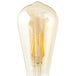 A Satco ST19 light bulb with a transparent amber finish and yellow filament.