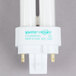 A Satco HyGrade cool white compact fluorescent light bulb with two white pin-based connectors.