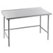A white rectangular Advance Tabco stainless steel work table with an open base.