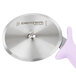 A Dexter-Russell pizza cutter with a purple handle and a stainless steel disc.