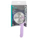 A Dexter-Russell pizza cutter with a purple plastic handle.