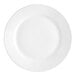 An Acopa Bright White stoneware plate with a wide, round edge.
