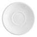 An Acopa bright white stoneware saucer with a rolled edge and a circle in the middle.