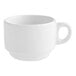 An Acopa bright white stoneware cup with a handle on a white background.