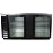 A black Beverage-Air counter height back bar refrigerator with glass doors.