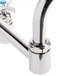 A chrome T&S wall mount faucet with two blue handles.