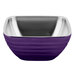 A purple bowl with a silver rim.